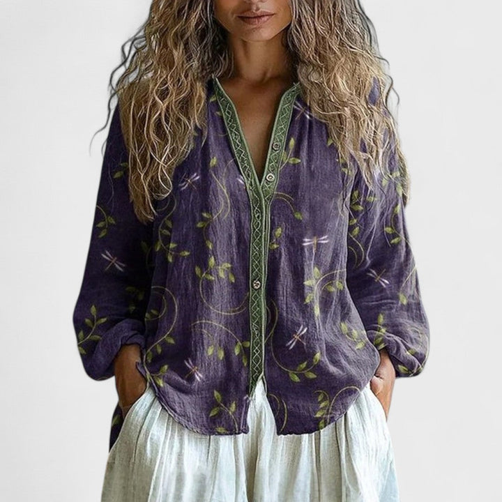 Ambra - Bluzka z vintage'owym nadrukiem liści